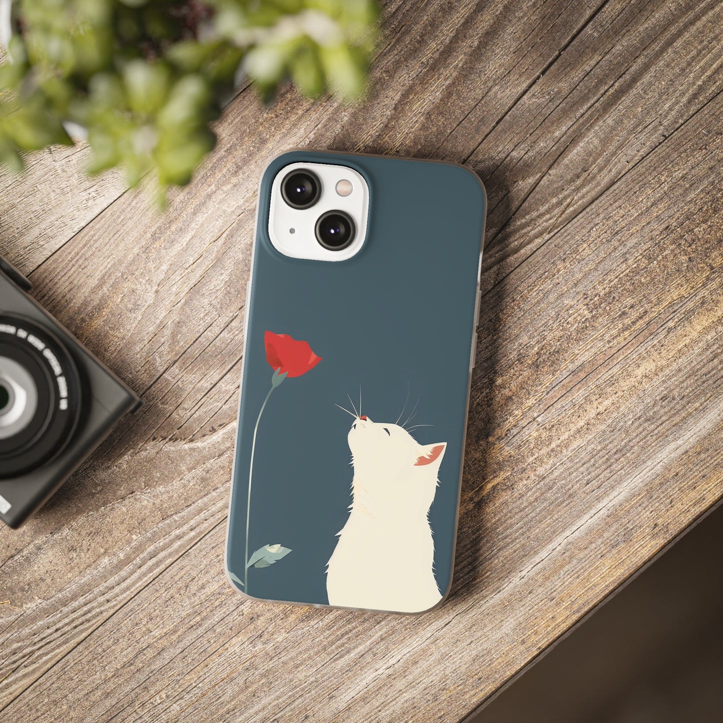 iPhone Flexi Case - White Cat Red Poppy, Perfect Gift For Cat Moms, Mothers Day, Birthday