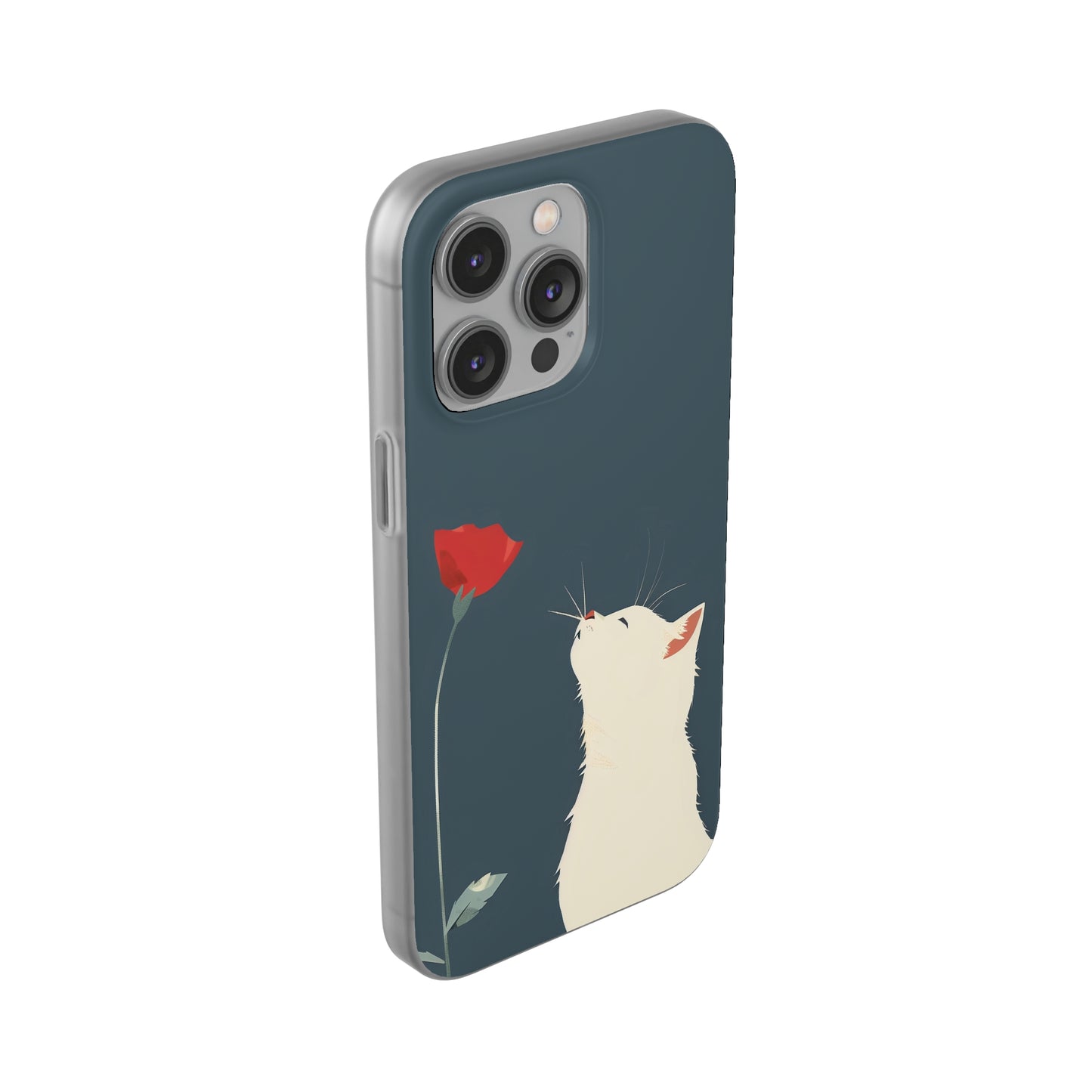 iPhone Flexi Case - White Cat Red Poppy, Perfect Gift For Cat Moms, Mothers Day, Birthday