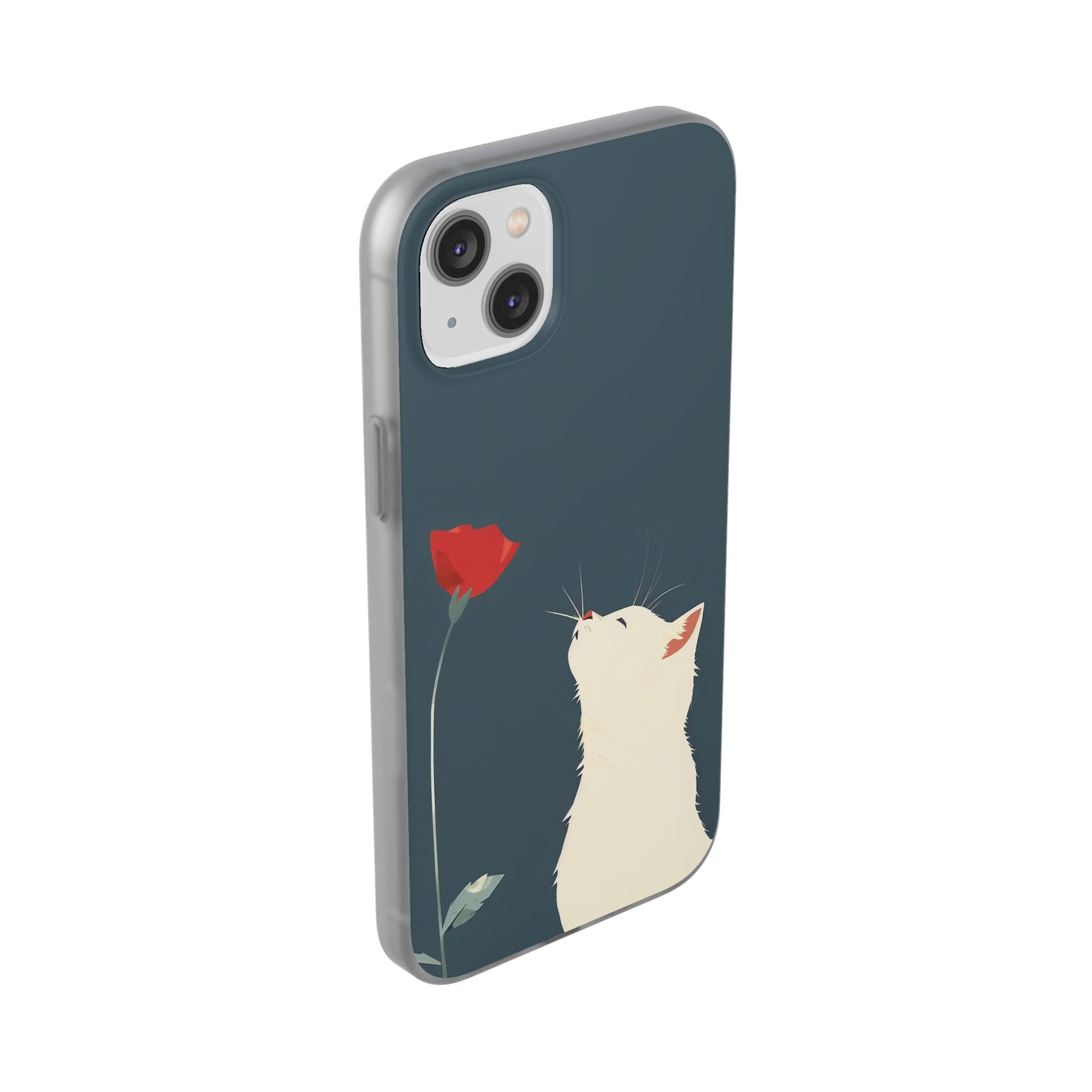 iPhone Flexi Case - White Cat Red Poppy, Perfect Gift For Cat Moms, Mothers Day, Birthday