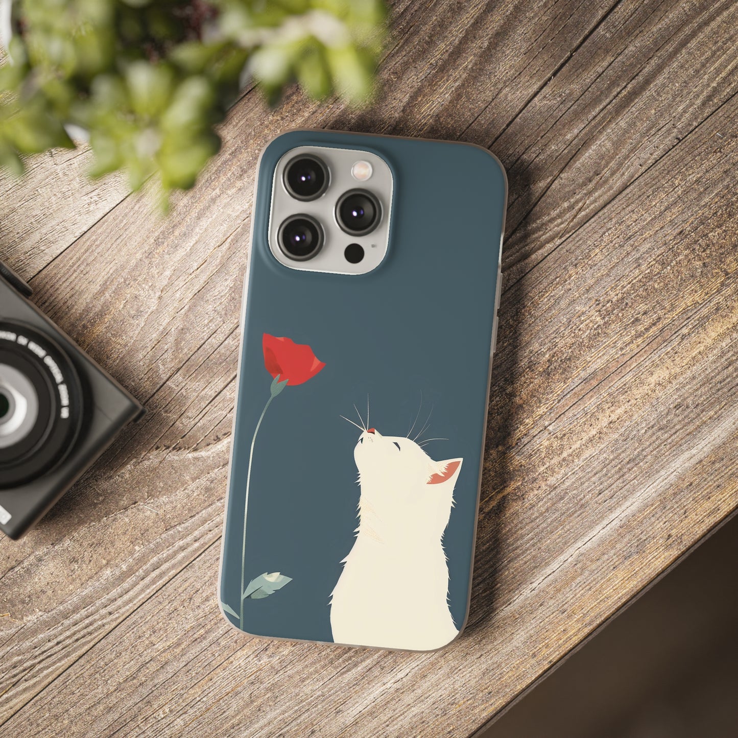 iPhone Flexi Case - White Cat Red Poppy, Perfect Gift For Cat Moms, Mothers Day, Birthday