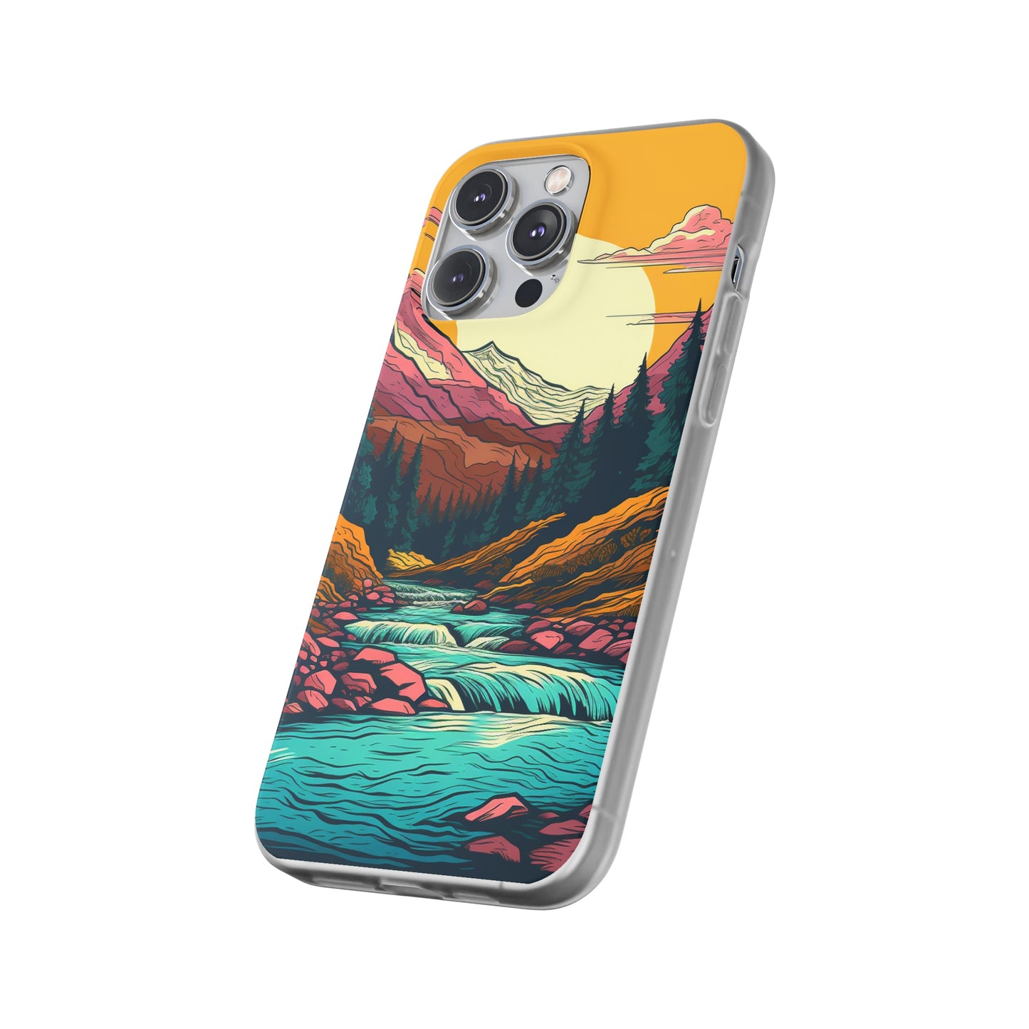 iPhone Flexi Case - Mountain Sunset with River 1