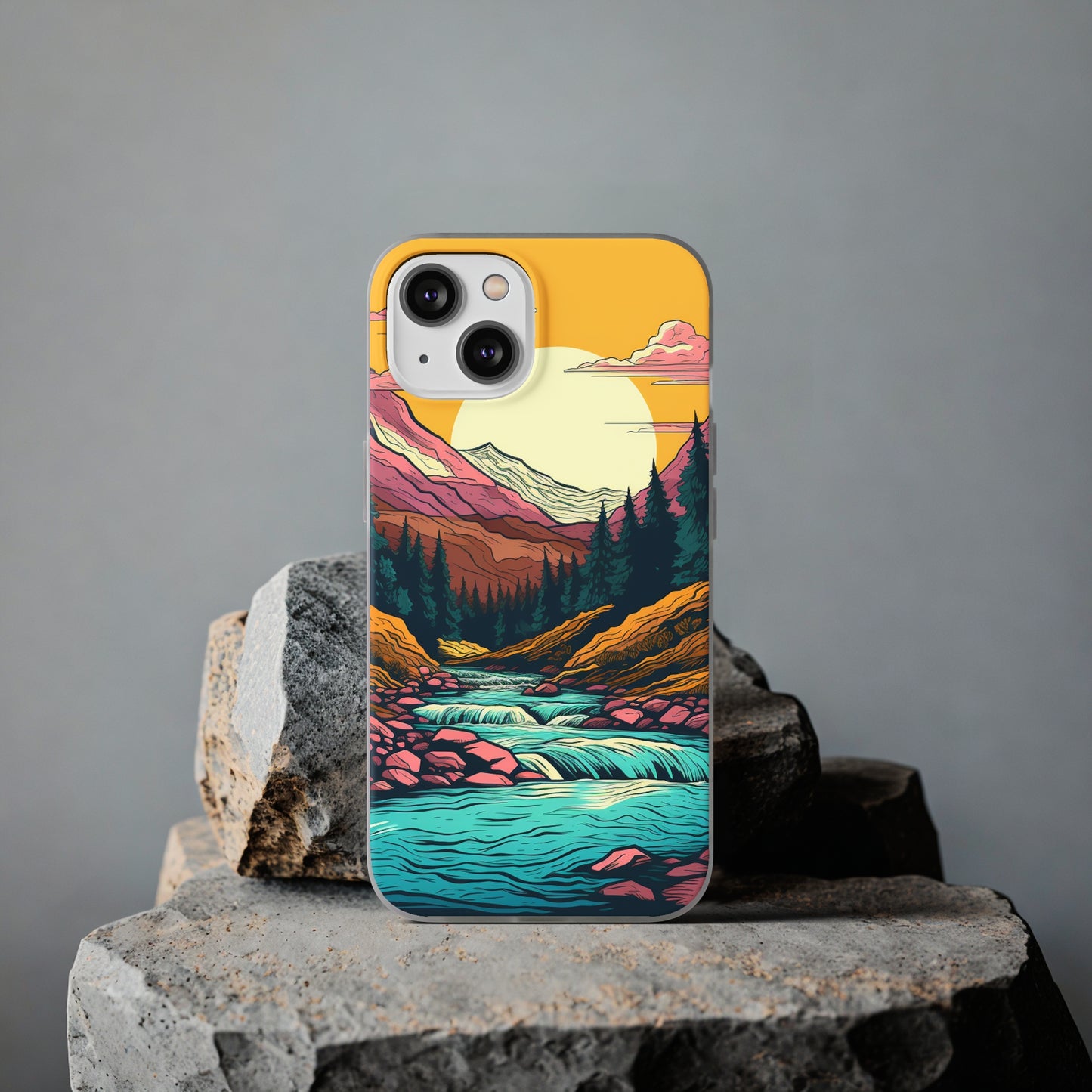 iPhone Flexi Case - Mountain Sunset with River 1