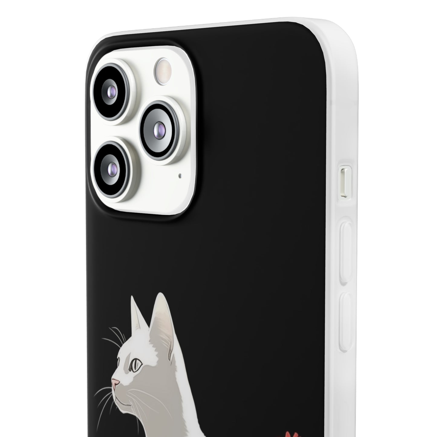 iPhone Flexi Case - White Cat Red Flowers