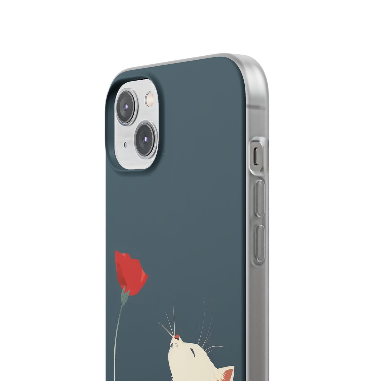 iPhone Flexi Case - White Cat Red Poppy, Perfect Gift For Cat Moms, Mothers Day, Birthday