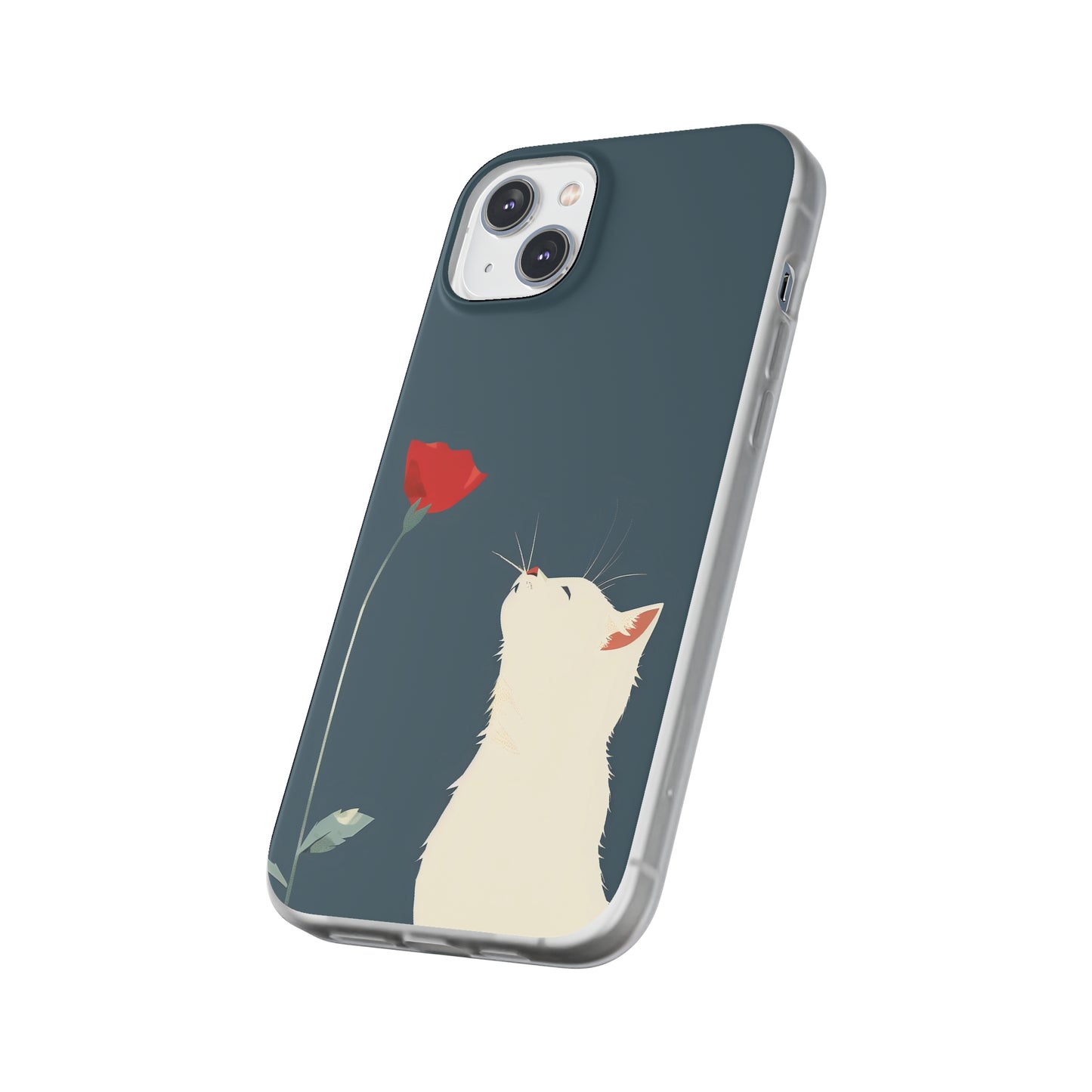 iPhone Flexi Case - White Cat Red Poppy, Perfect Gift For Cat Moms, Mothers Day, Birthday