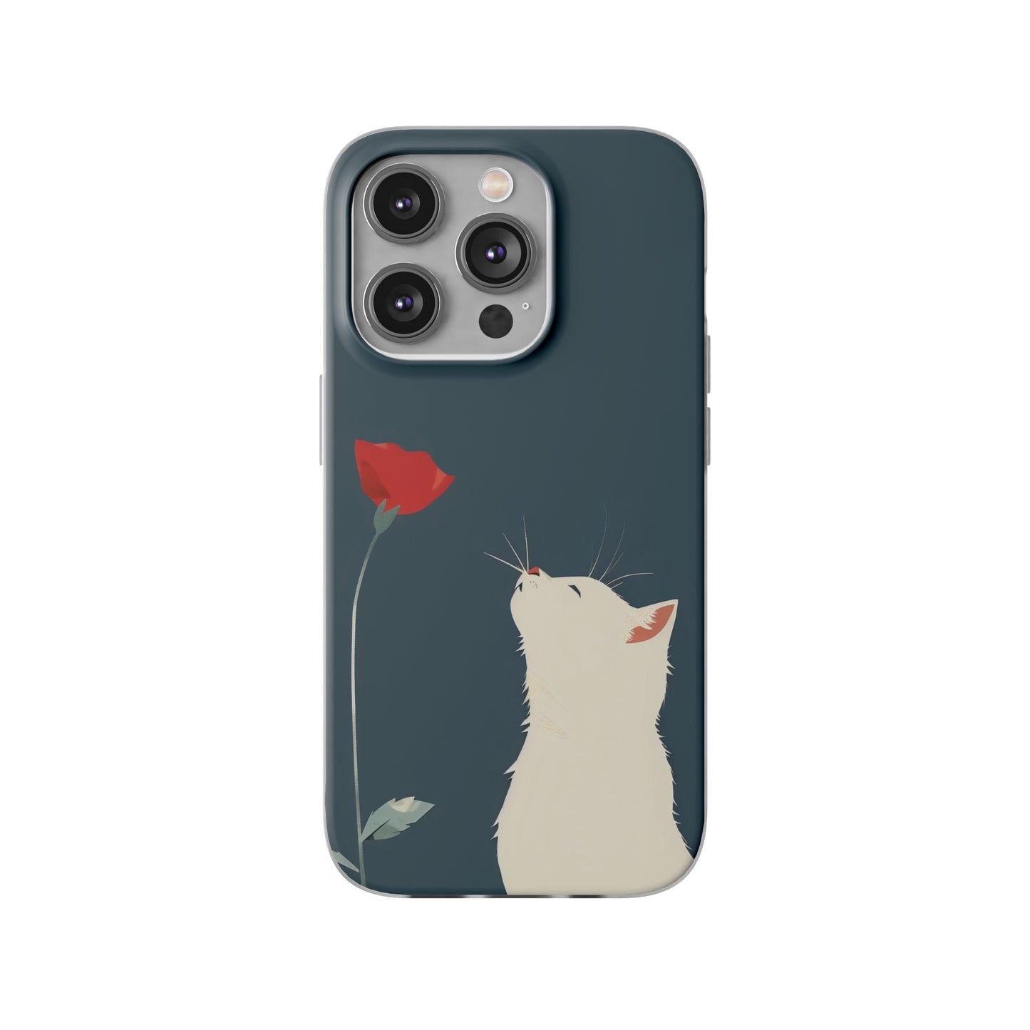 iPhone Flexi Case - White Cat Red Poppy, Perfect Gift For Cat Moms, Mothers Day, Birthday