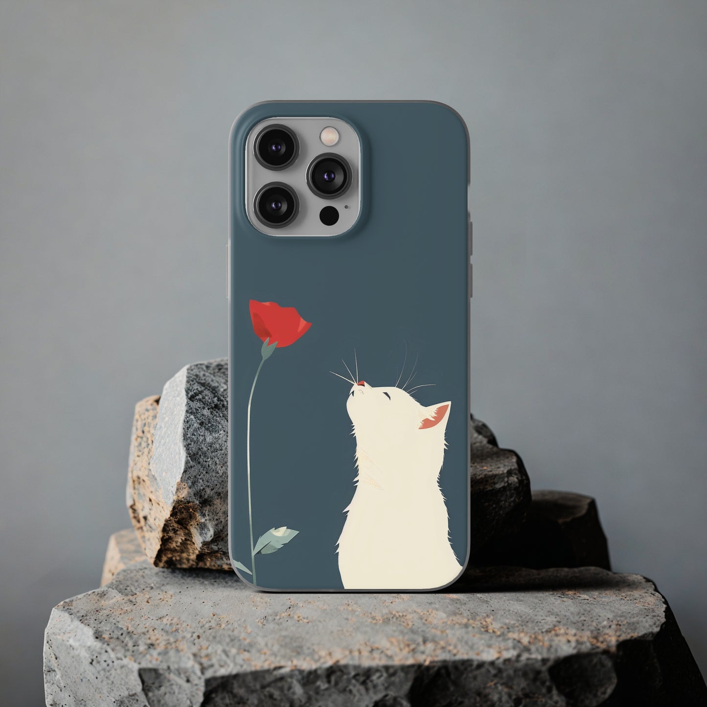 iPhone Flexi Case - White Cat Red Poppy, Perfect Gift For Cat Moms, Mothers Day, Birthday