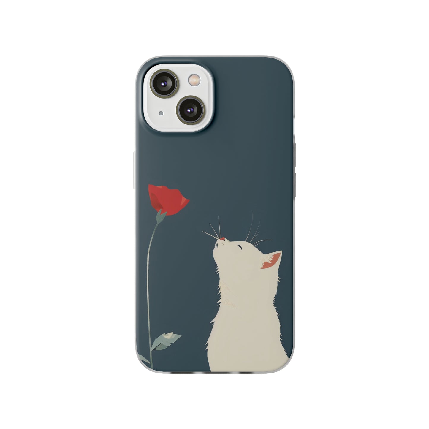 iPhone Flexi Case - White Cat Red Poppy, Perfect Gift For Cat Moms, Mothers Day, Birthday
