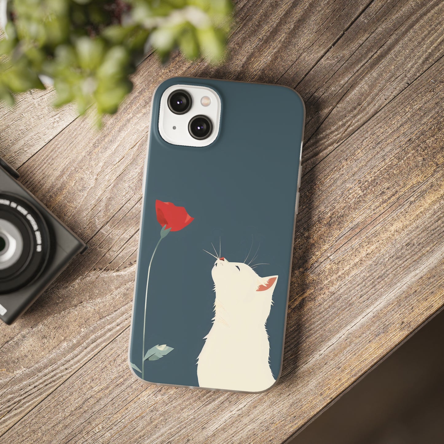 iPhone Flexi Case - White Cat Red Poppy, Perfect Gift For Cat Moms, Mothers Day, Birthday