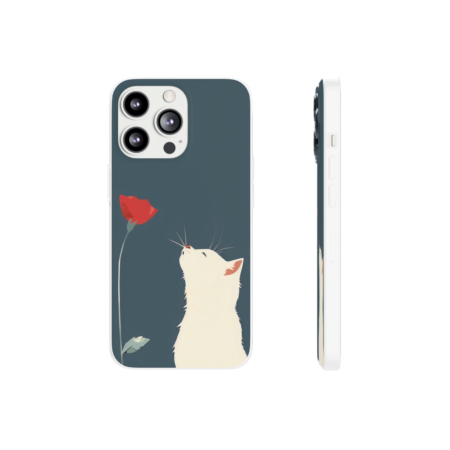 iPhone Flexi Case - White Cat Red Poppy, Perfect Gift For Cat Moms, Mothers Day, Birthday