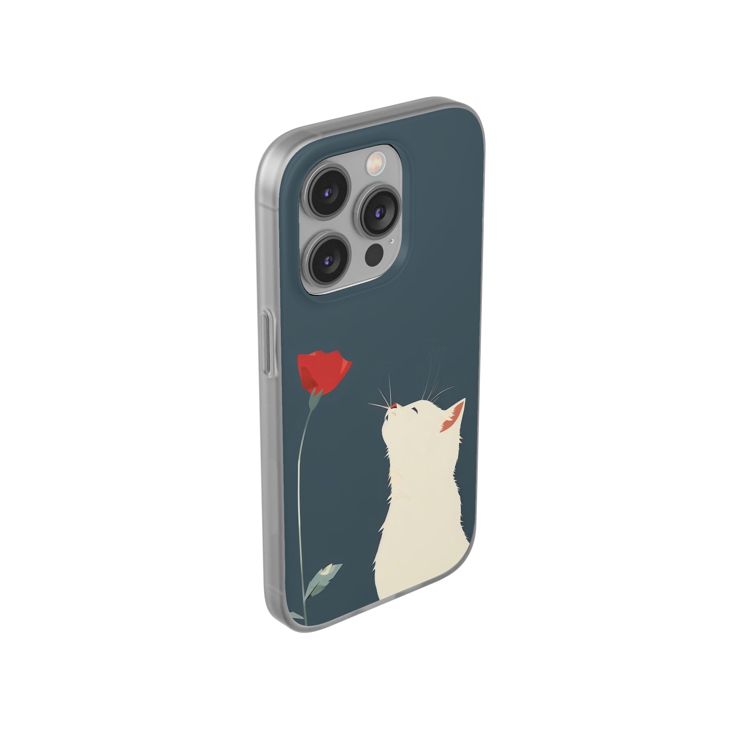 iPhone Flexi Case - White Cat Red Poppy, Perfect Gift For Cat Moms, Mothers Day, Birthday