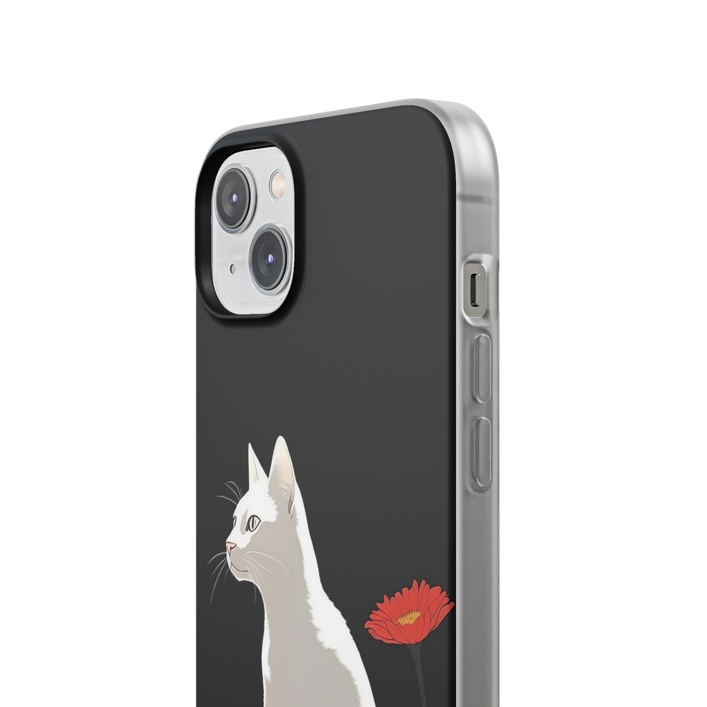 iPhone Flexi Case - White Cat Red Flowers