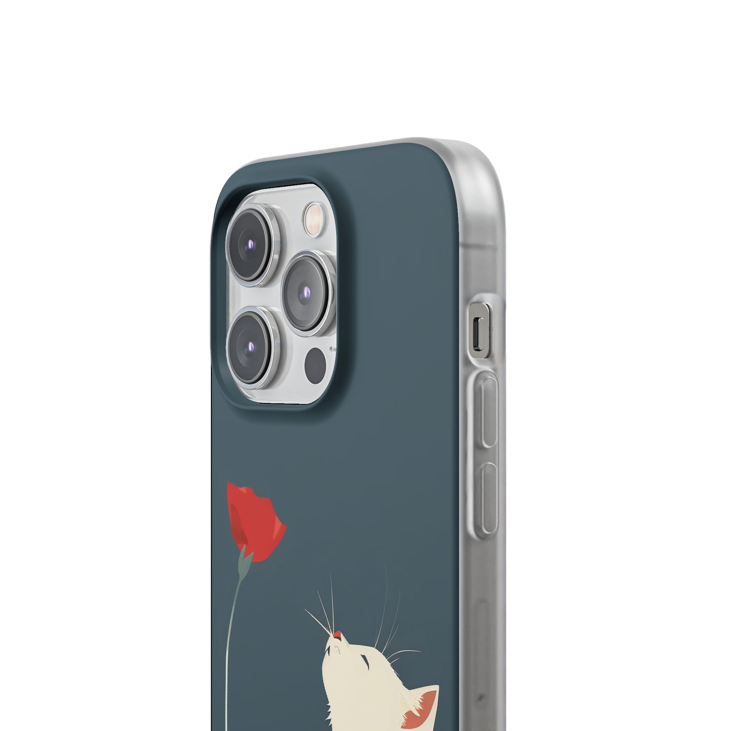 iPhone Flexi Case - White Cat Red Poppy, Perfect Gift For Cat Moms, Mothers Day, Birthday