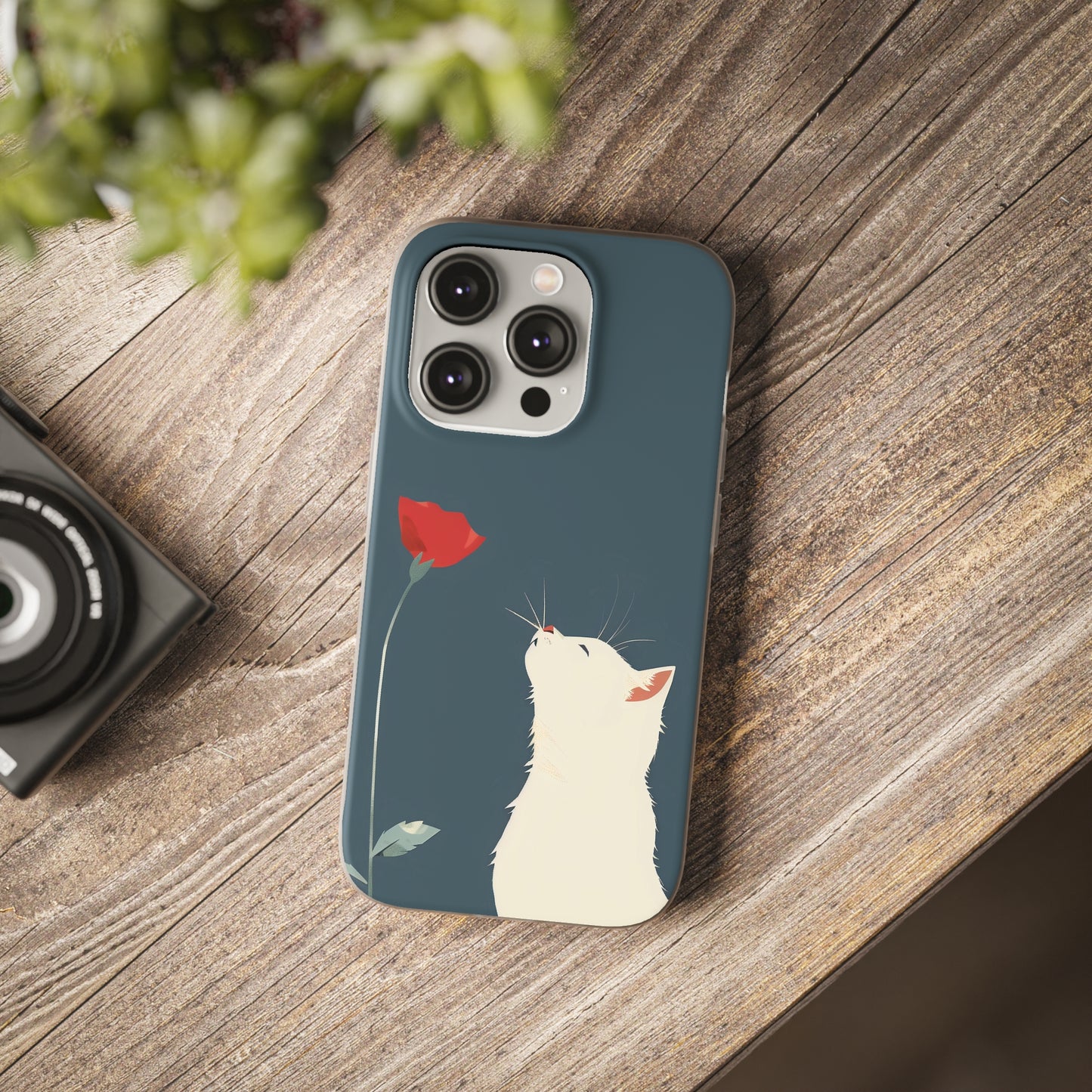 iPhone Flexi Case - White Cat Red Poppy, Perfect Gift For Cat Moms, Mothers Day, Birthday