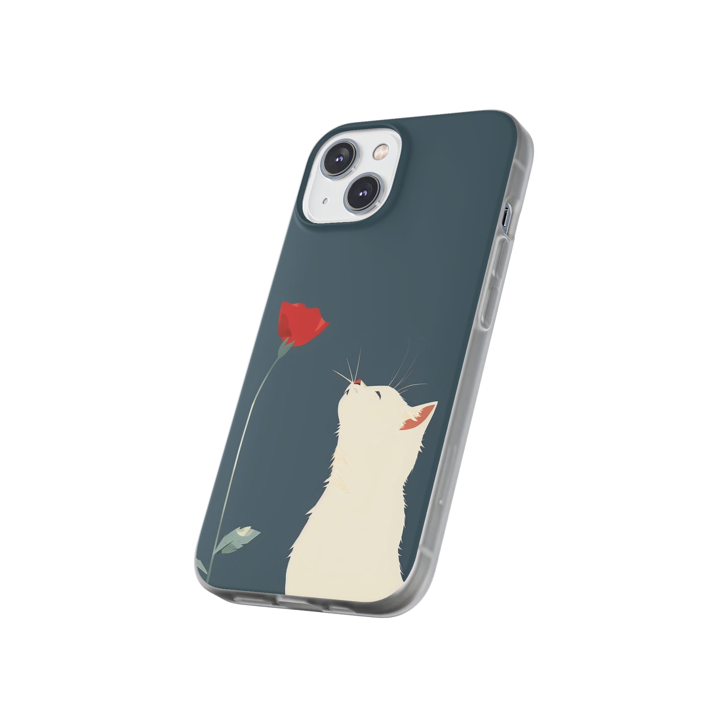 iPhone Flexi Case - White Cat Red Poppy, Perfect Gift For Cat Moms, Mothers Day, Birthday