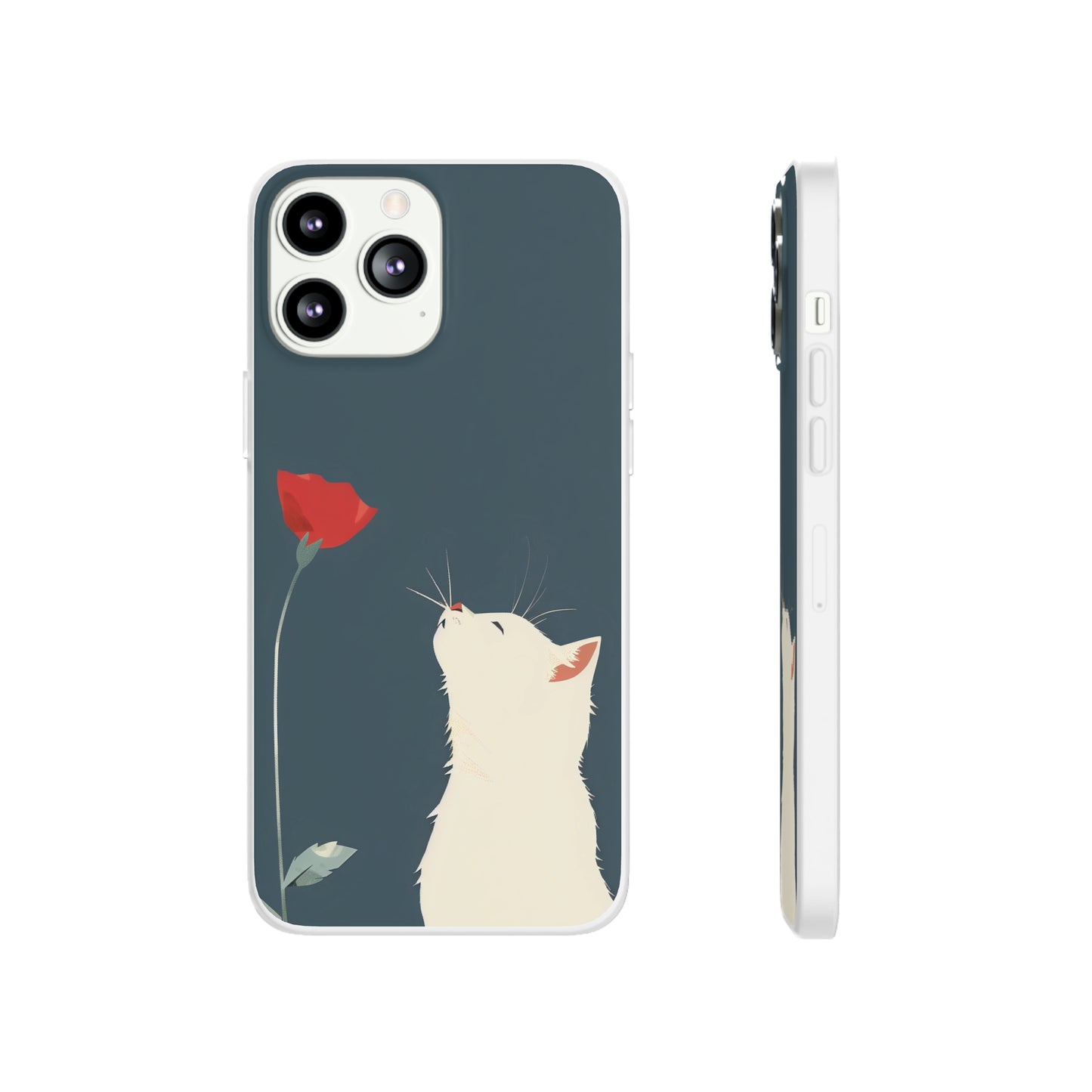 iPhone Flexi Case - White Cat Red Poppy, Perfect Gift For Cat Moms, Mothers Day, Birthday
