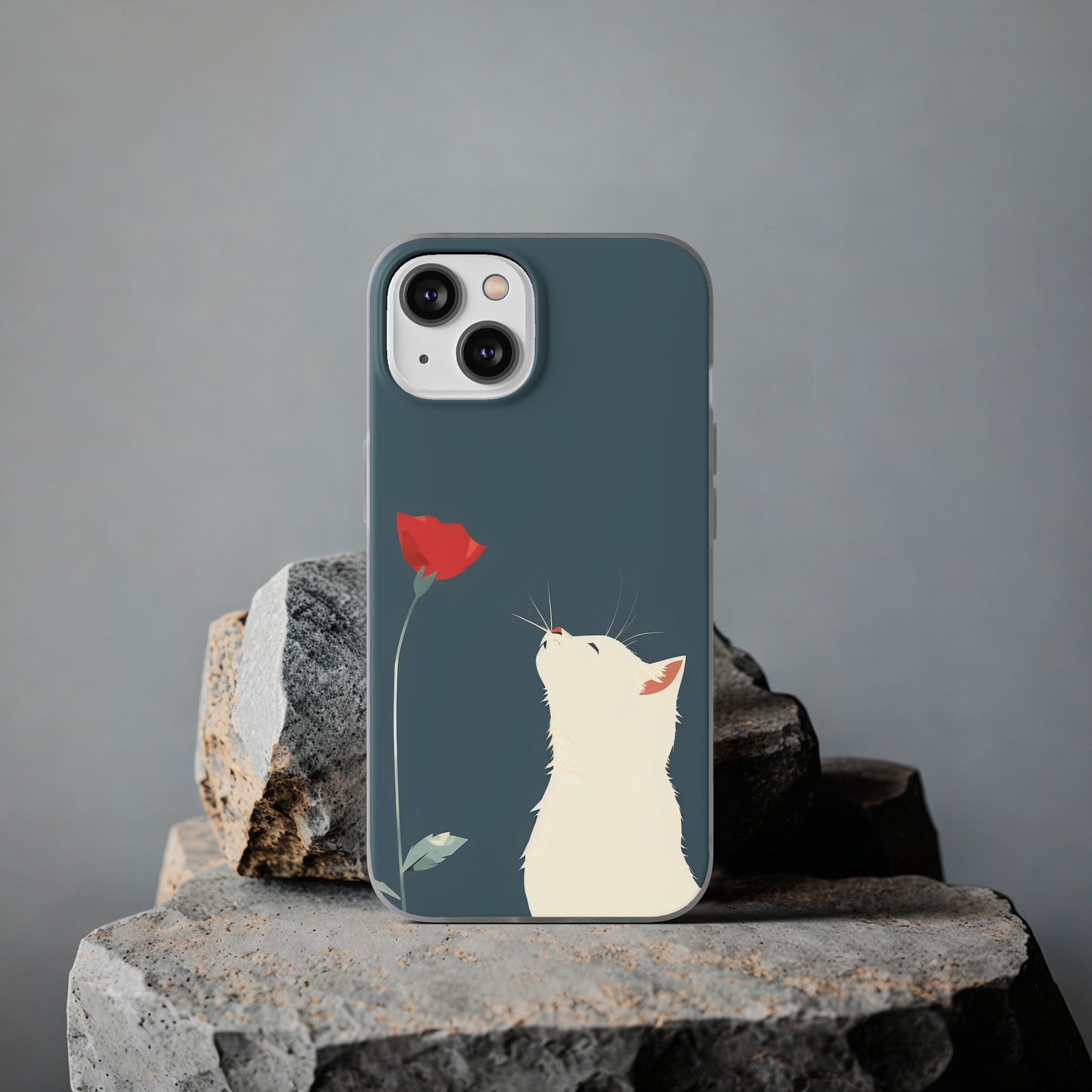 iPhone Flexi Case - White Cat Red Poppy, Perfect Gift For Cat Moms, Mothers Day, Birthday