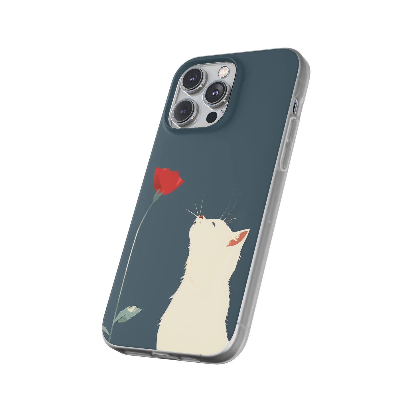 iPhone Flexi Case - White Cat Red Poppy, Perfect Gift For Cat Moms, Mothers Day, Birthday