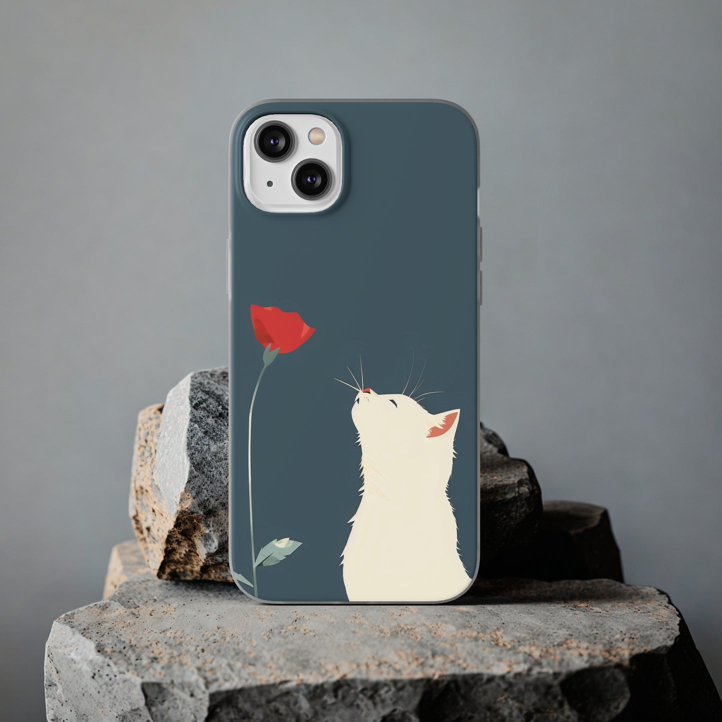 iPhone Flexi Case - White Cat Red Poppy, Perfect Gift For Cat Moms, Mothers Day, Birthday