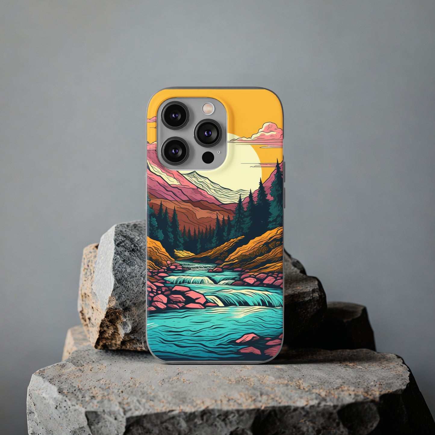 iPhone Flexi Case - Mountain Sunset with River 1
