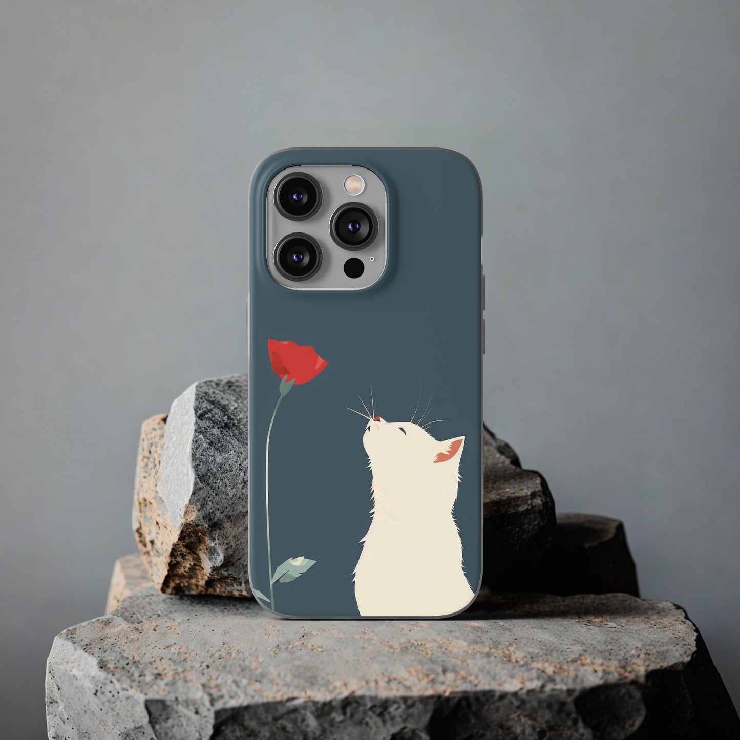 iPhone Flexi Case - White Cat Red Poppy, Perfect Gift For Cat Moms, Mothers Day, Birthday