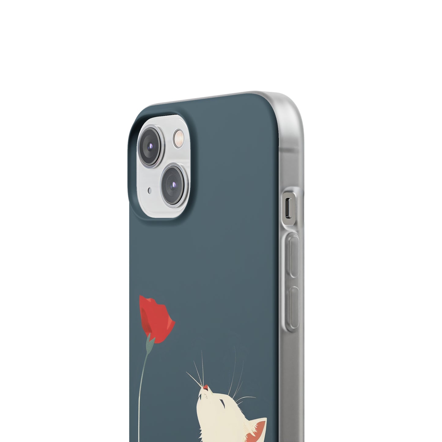 iPhone Flexi Case - White Cat Red Poppy, Perfect Gift For Cat Moms, Mothers Day, Birthday