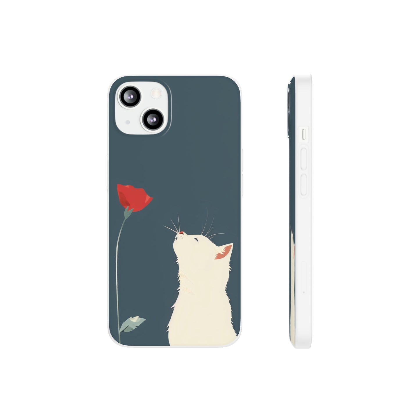 iPhone Flexi Case - White Cat Red Poppy, Perfect Gift For Cat Moms, Mothers Day, Birthday