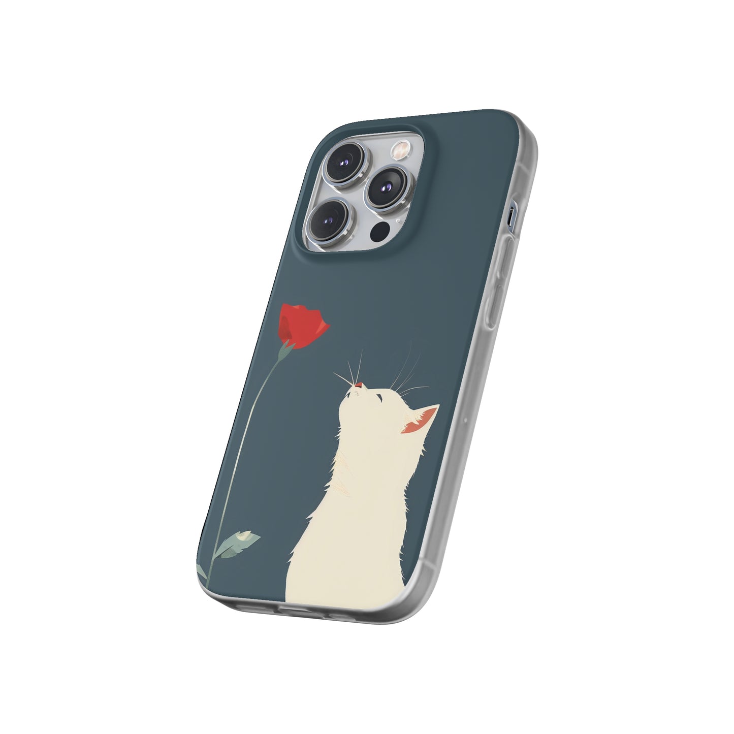 iPhone Flexi Case - White Cat Red Poppy, Perfect Gift For Cat Moms, Mothers Day, Birthday