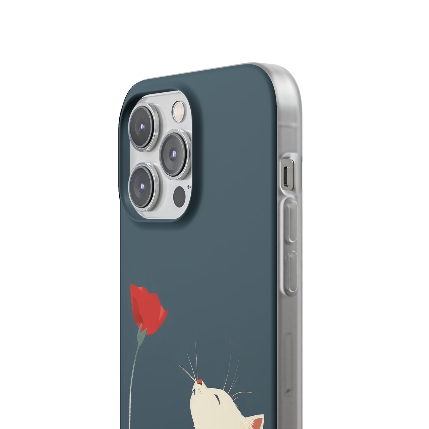iPhone Flexi Case - White Cat Red Poppy, Perfect Gift For Cat Moms, Mothers Day, Birthday