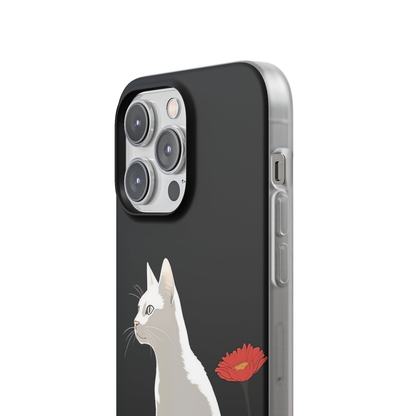 iPhone Flexi Case - White Cat Red Flowers