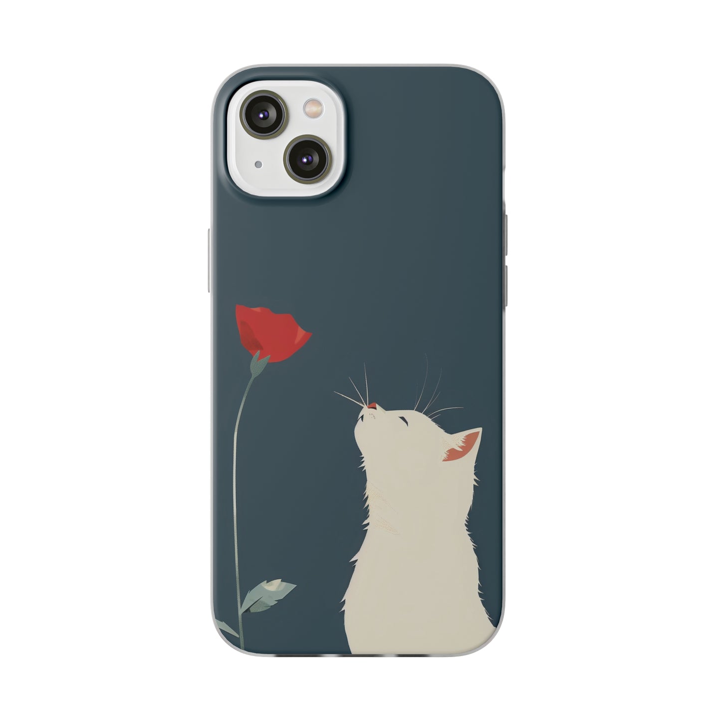 iPhone Flexi Case - White Cat Red Poppy, Perfect Gift For Cat Moms, Mothers Day, Birthday
