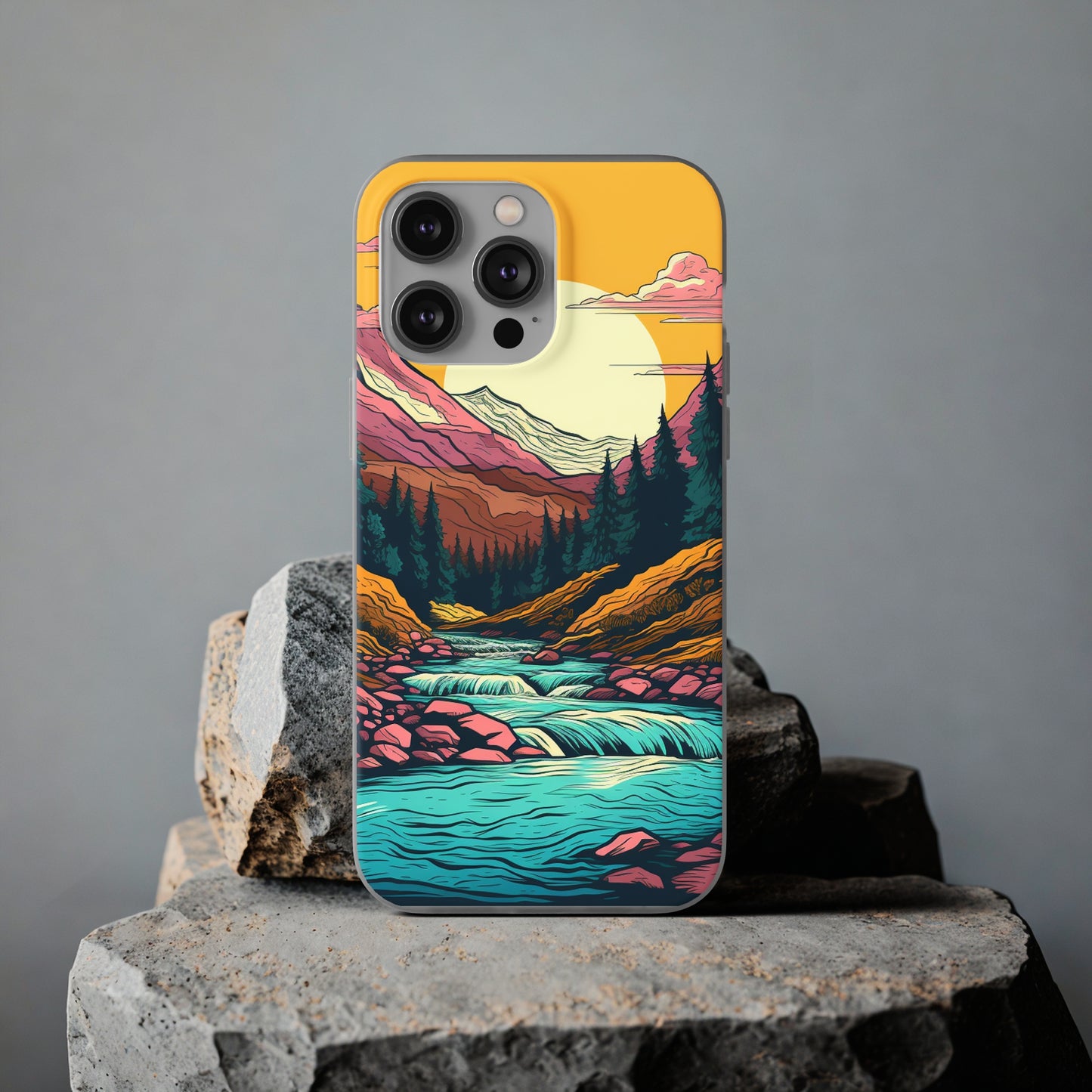 iPhone Flexi Case - Mountain Sunset with River 1