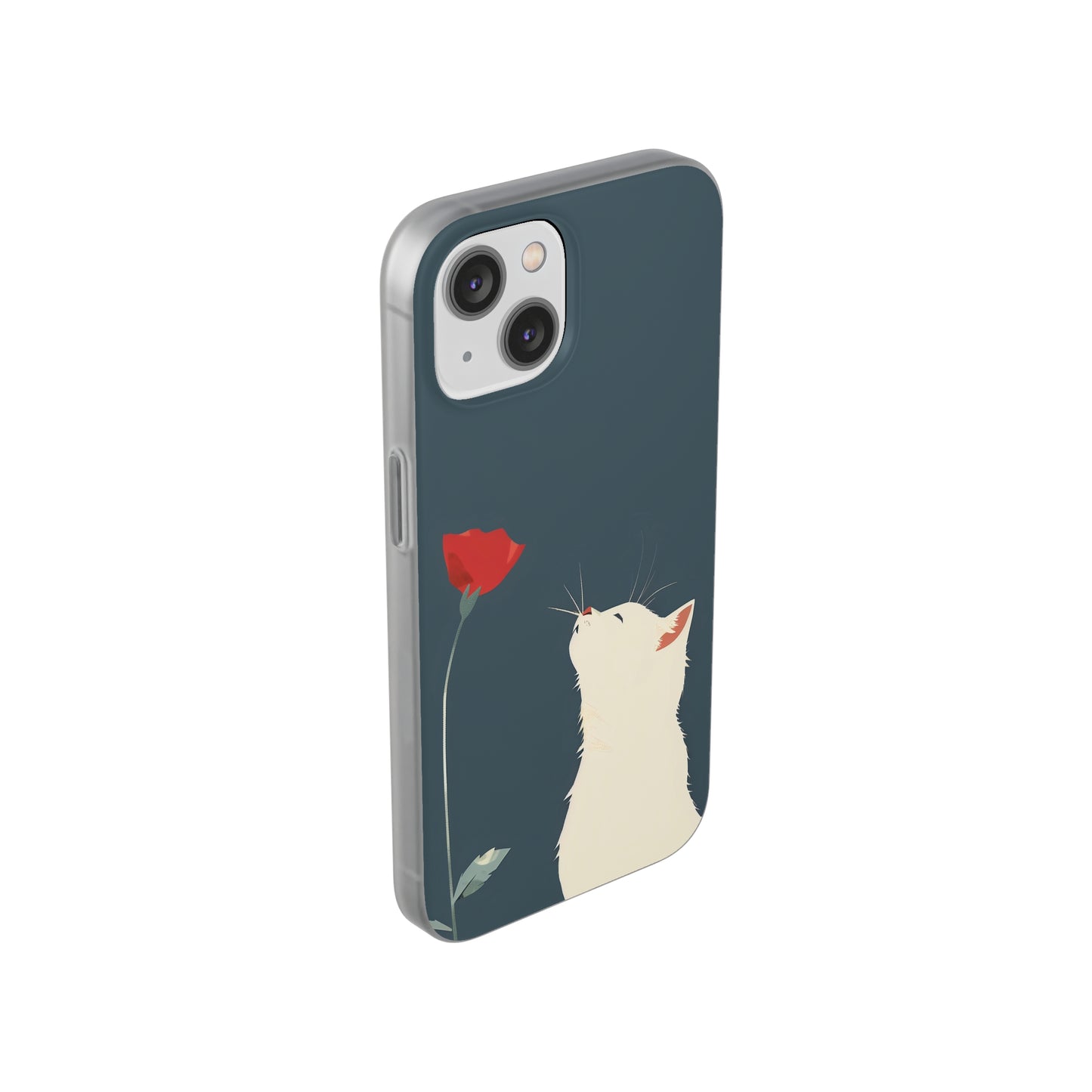 iPhone Flexi Case - White Cat Red Poppy, Perfect Gift For Cat Moms, Mothers Day, Birthday