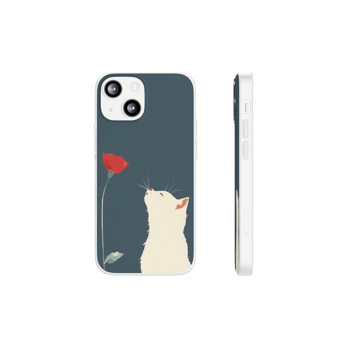 iPhone Flexi Case - White Cat Red Poppy, Perfect Gift For Cat Moms, Mothers Day, Birthday