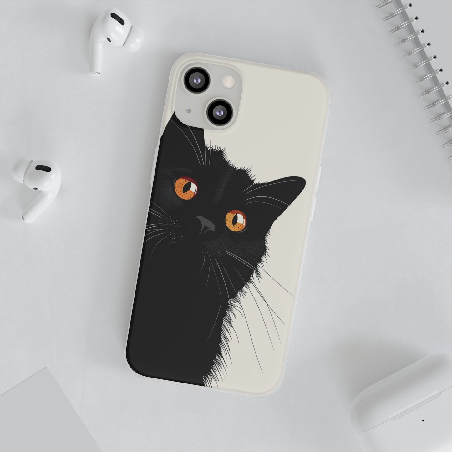 iPhone Flexi Case - Black Cat Orange Eyes Illustration