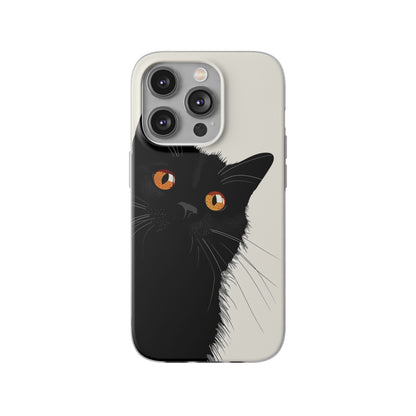 iPhone Flexi Case - Black Cat Orange Eyes Illustration