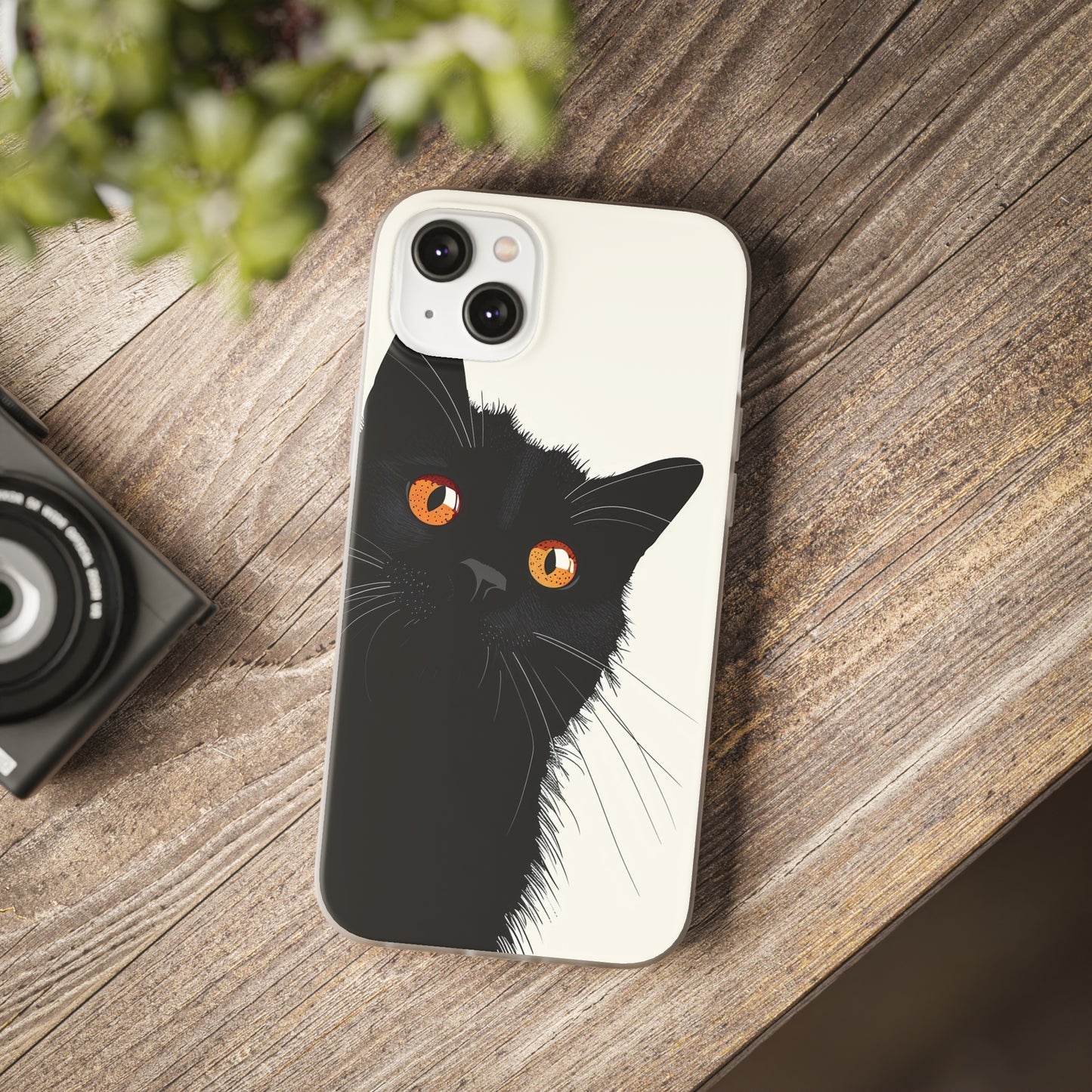 iPhone Flexi Case - Black Cat Orange Eyes Illustration