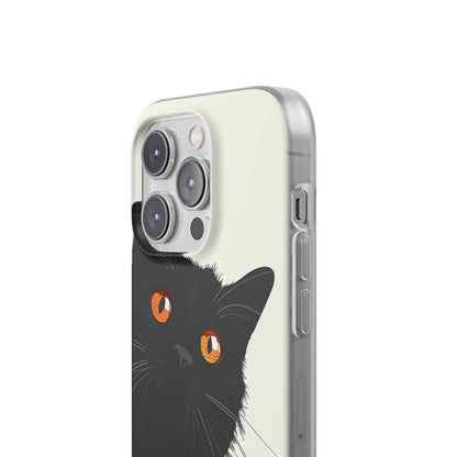 iPhone Flexi Case - Black Cat Orange Eyes Illustration