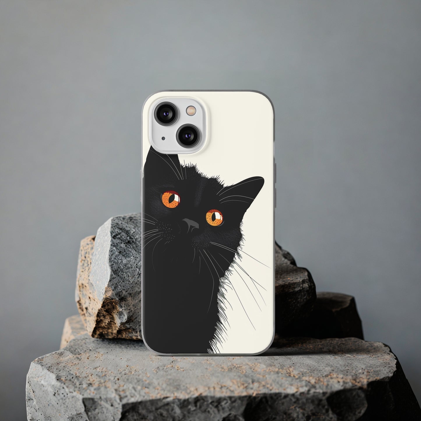 iPhone Flexi Case - Black Cat Orange Eyes Illustration