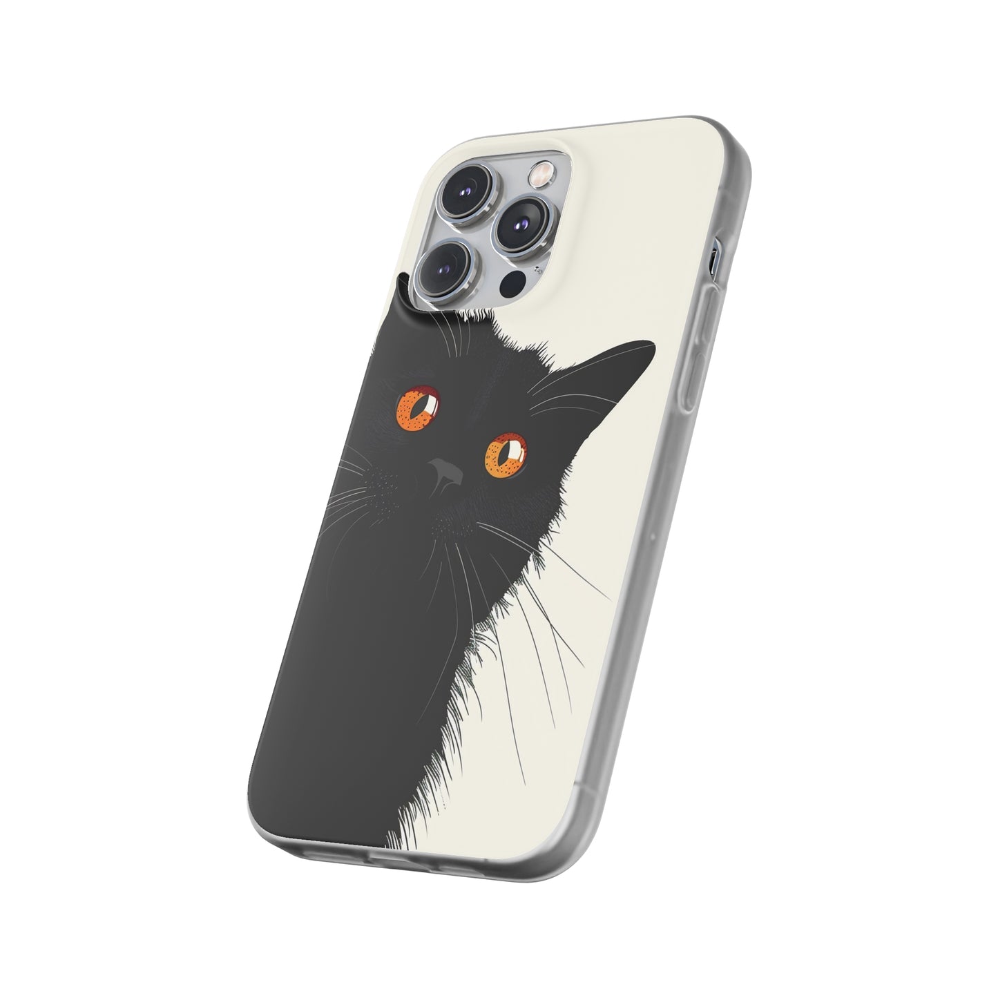 iPhone Flexi Case - Black Cat Orange Eyes Illustration