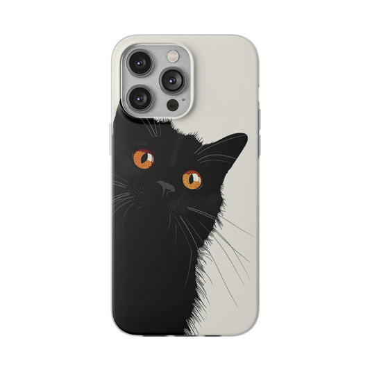 iPhone Flexi Case - Black Cat Orange Eyes Illustration