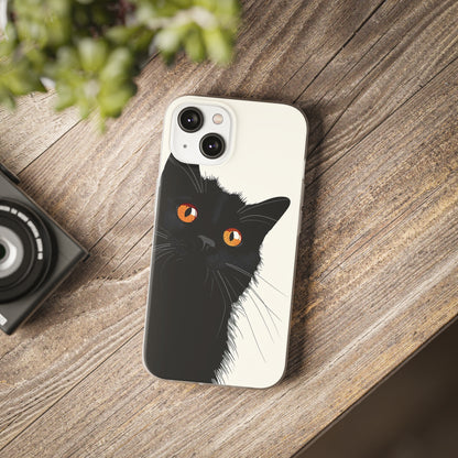 iPhone Flexi Case - Black Cat Orange Eyes Illustration