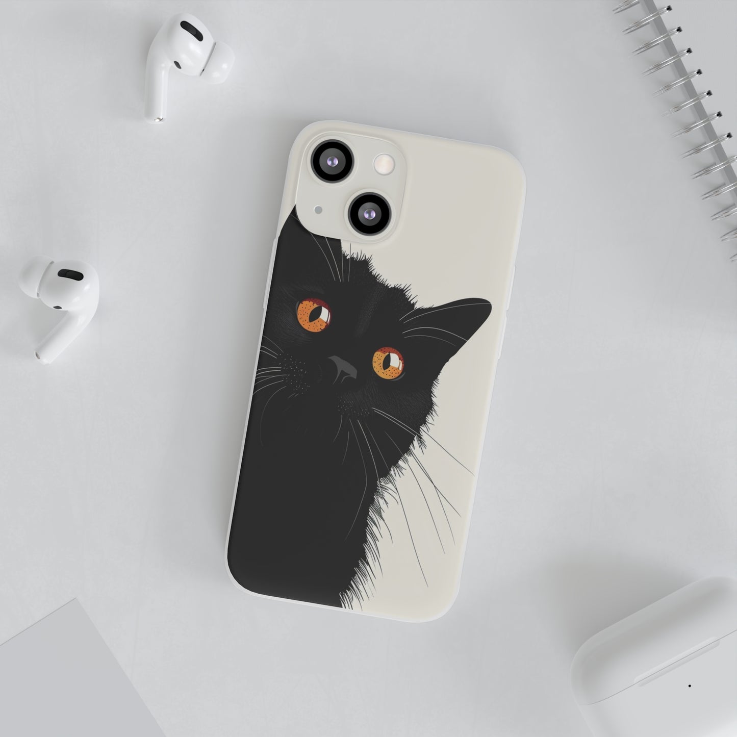 iPhone Flexi Case - Black Cat Orange Eyes Illustration