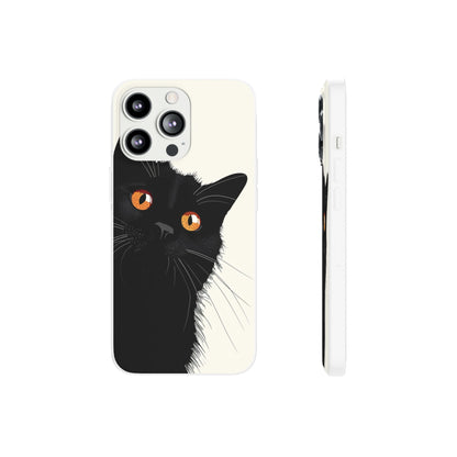 iPhone Flexi Case - Black Cat Orange Eyes Illustration