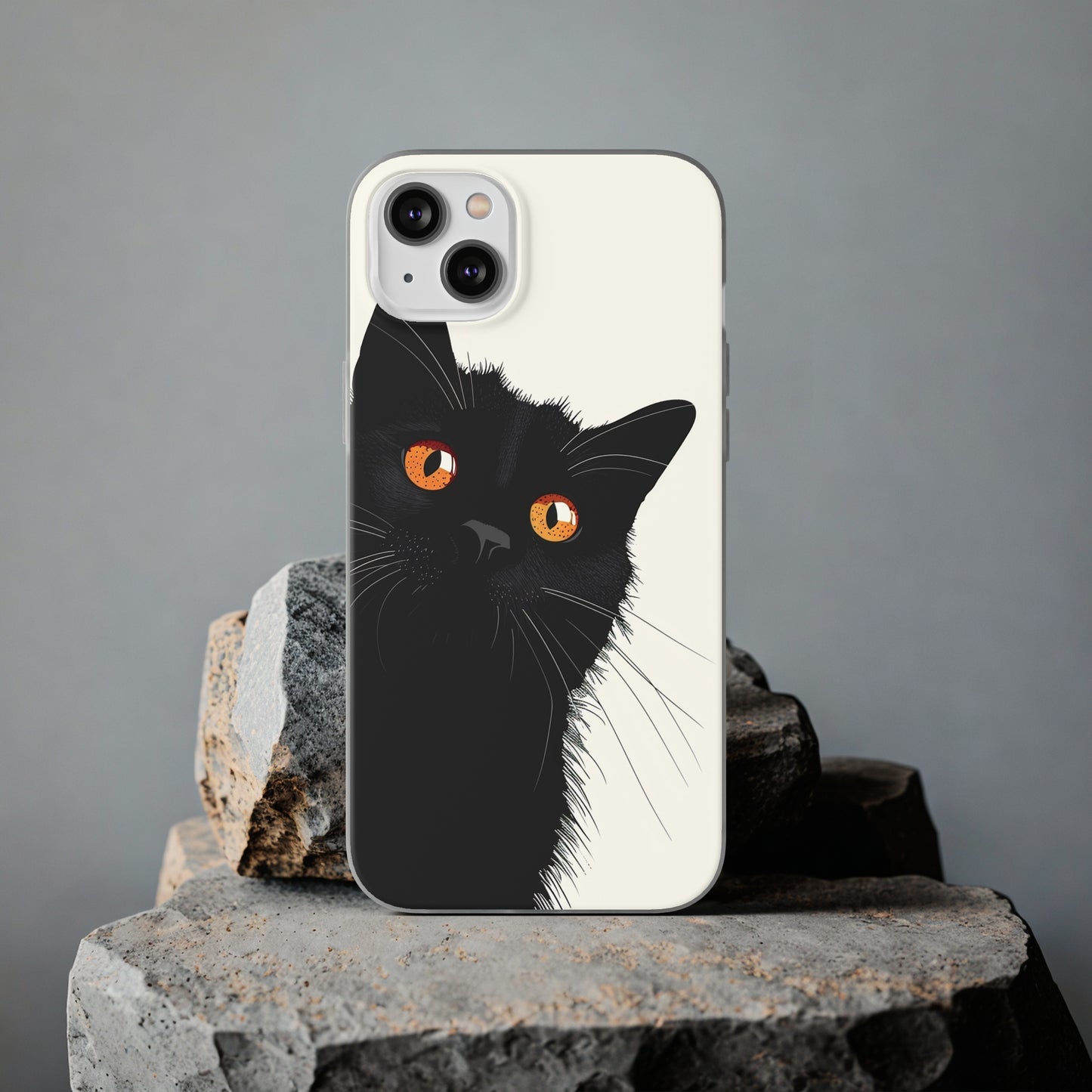 iPhone Flexi Case - Black Cat Orange Eyes Illustration