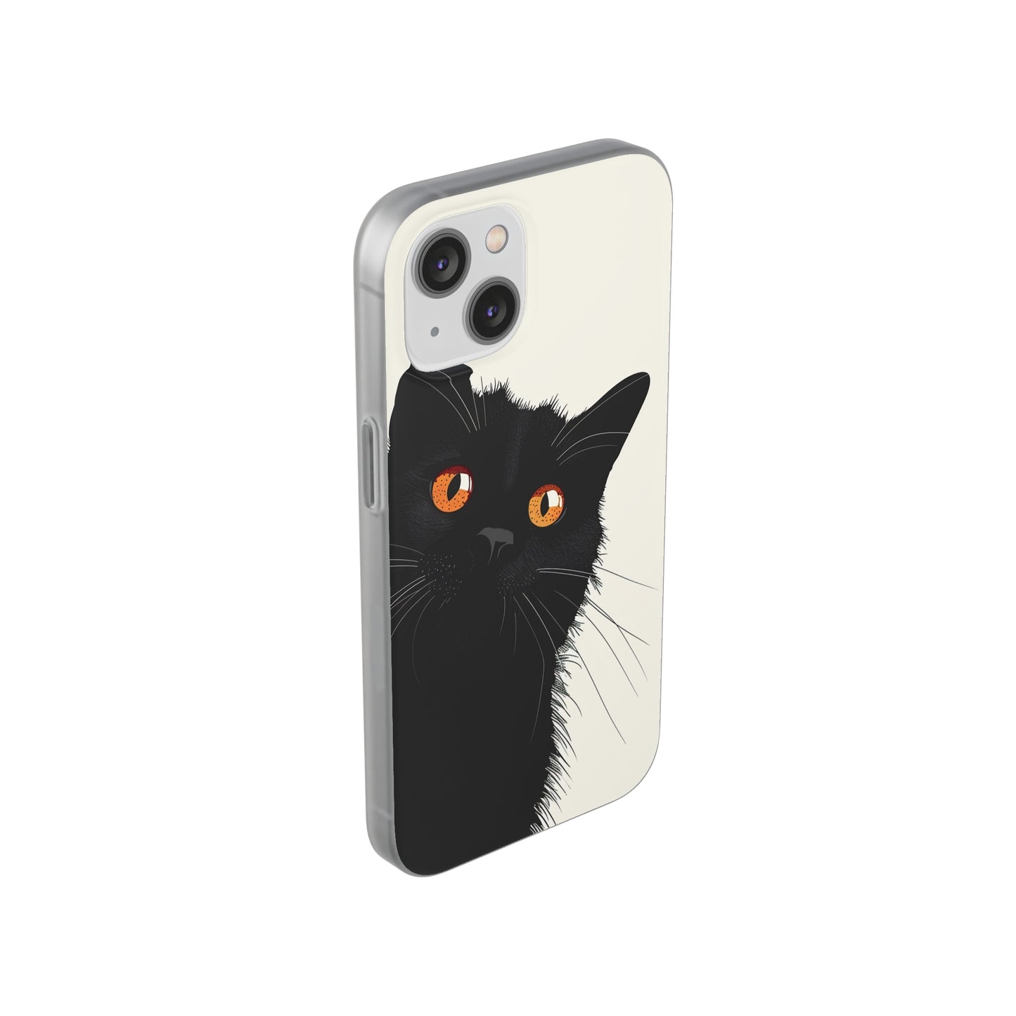 iPhone Flexi Case - Black Cat Orange Eyes Illustration