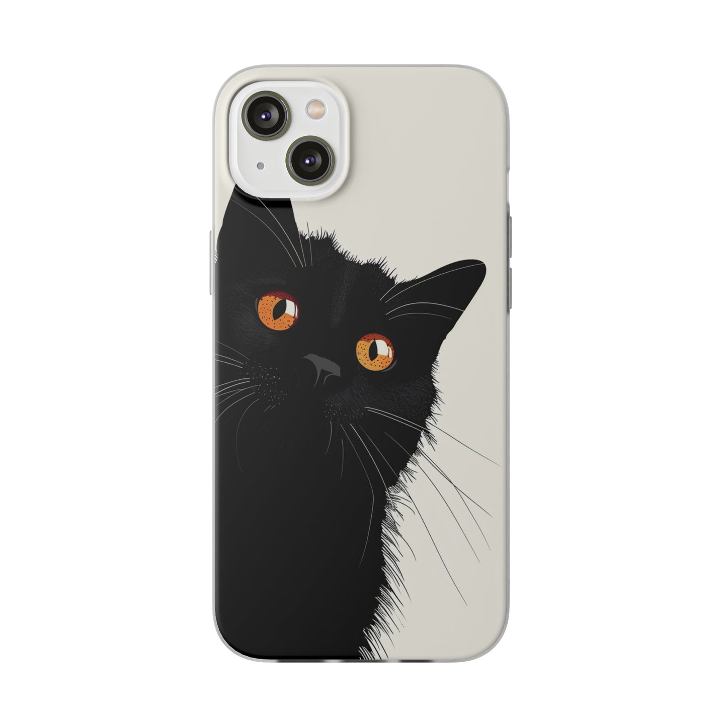 iPhone Flexi Case - Black Cat Orange Eyes Illustration