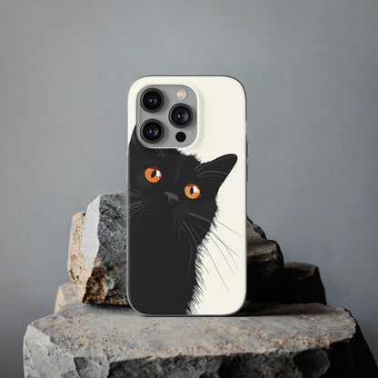 iPhone Flexi Case - Black Cat Orange Eyes Illustration