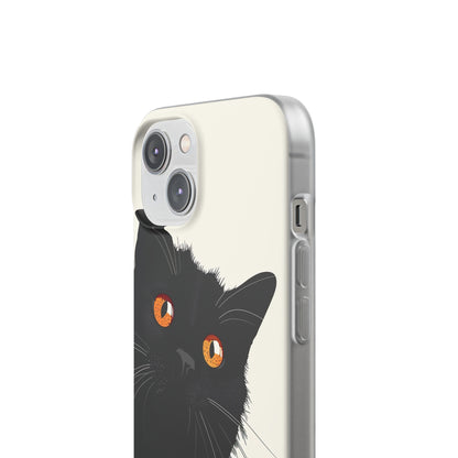 iPhone Flexi Case - Black Cat Orange Eyes Illustration