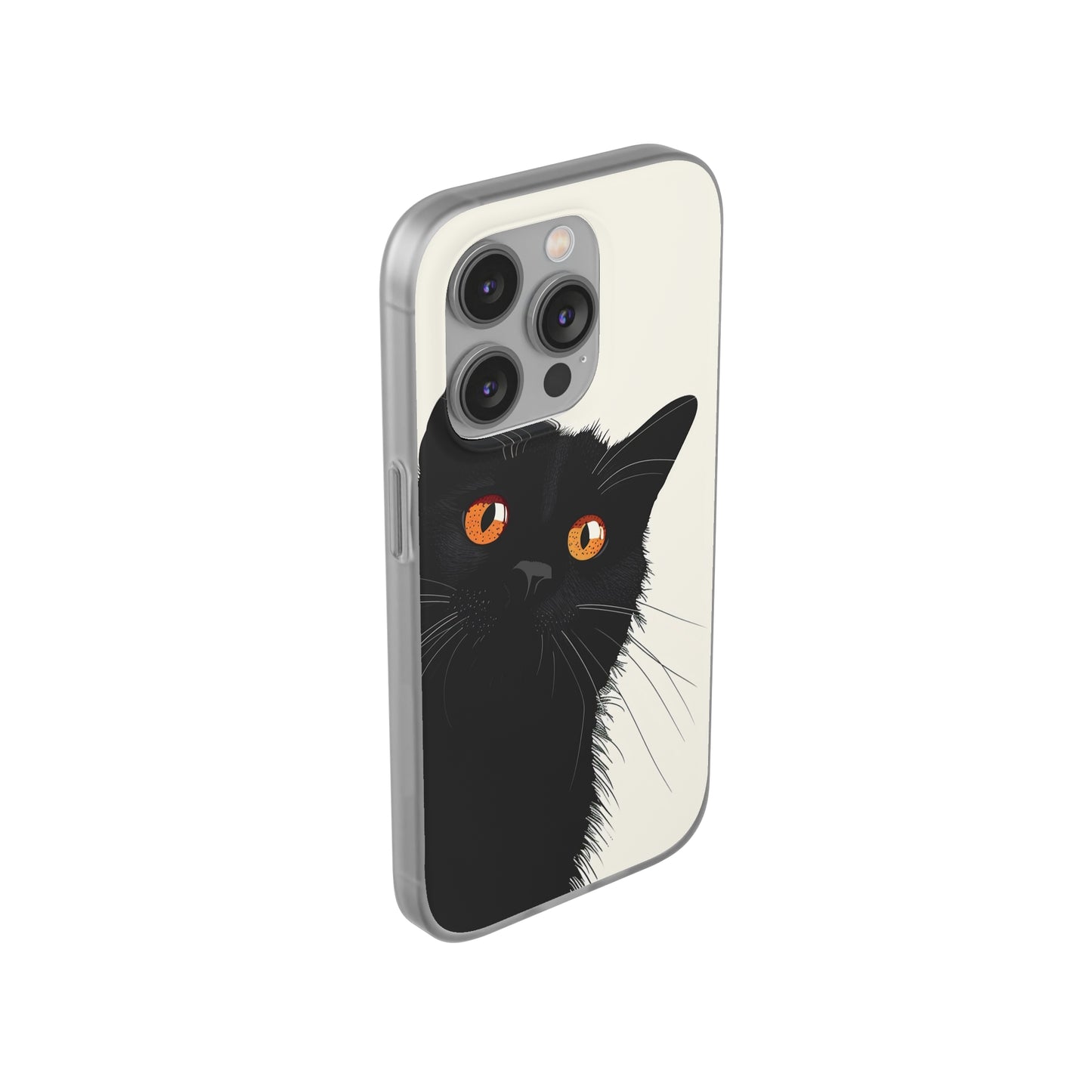 iPhone Flexi Case - Black Cat Orange Eyes Illustration